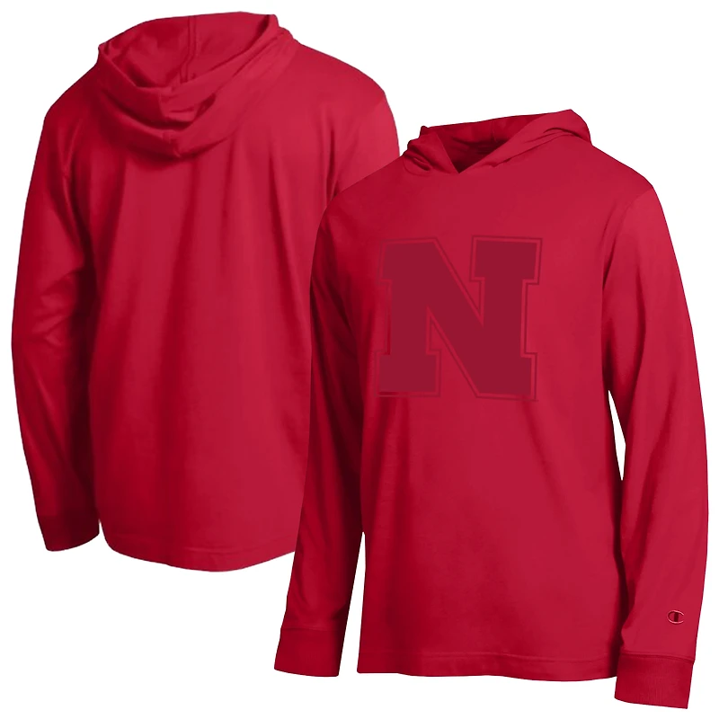 Men's Champion  Scarlet Nebraska Huskers Tonal All-Star Long Sleeve Hooded T-Shirt