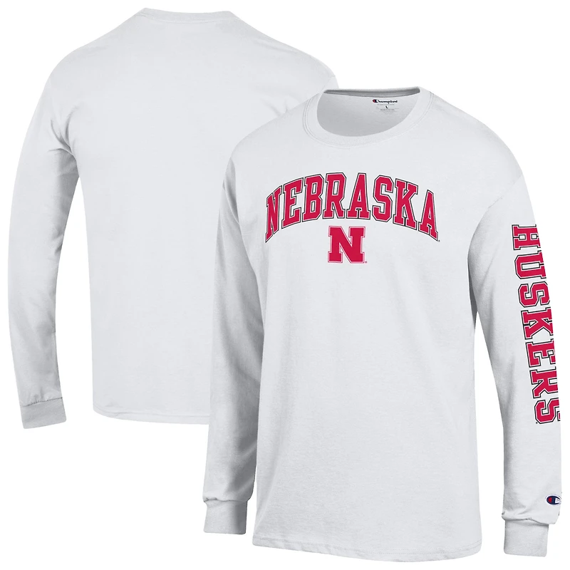 Men's Champion  White Nebraska Huskers Arch Over Logo 2-Hit Long Sleeve T-Shirt