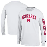 Men's Champion  White Nebraska Huskers Arch Over Logo 2-Hit Long Sleeve T-Shirt
