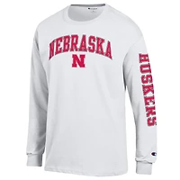 Men's Champion  White Nebraska Huskers Arch Over Logo 2-Hit Long Sleeve T-Shirt