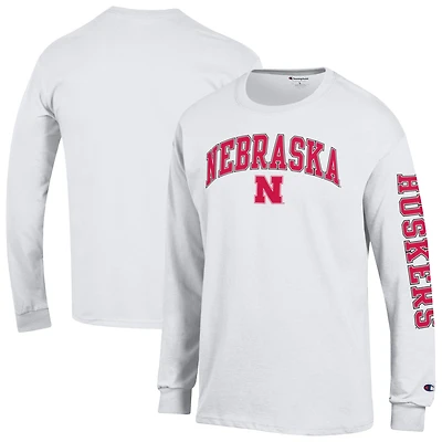Men's Champion  White Nebraska Huskers Arch Over Logo 2-Hit Long Sleeve T-Shirt