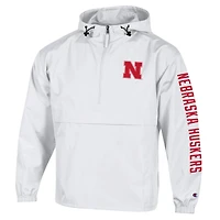 Men's Champion  White Nebraska Huskers Cloud Packable Half-Zip Hooded Jacket