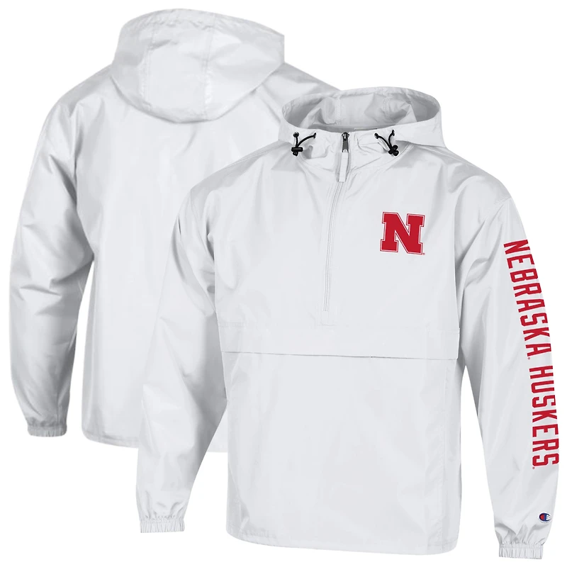 Men's Champion White Nebraska Huskers Cloud Packable Half-Zip Hooded Jacket