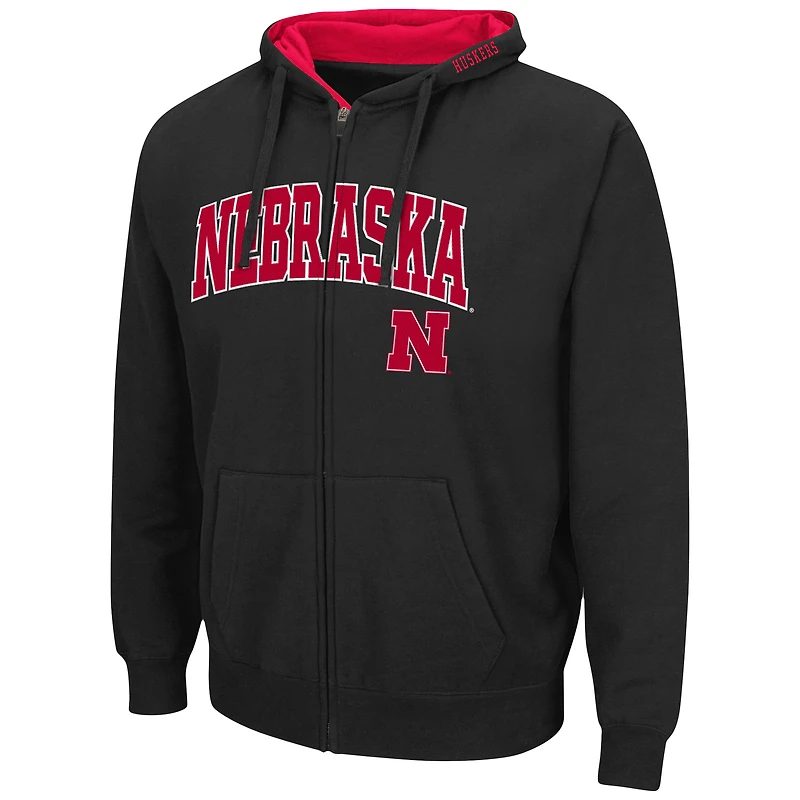 Sweat à capuche entièrement zippé Nebraska Huskers Arch & Logo 3.0 pour hommes Colosseum noir