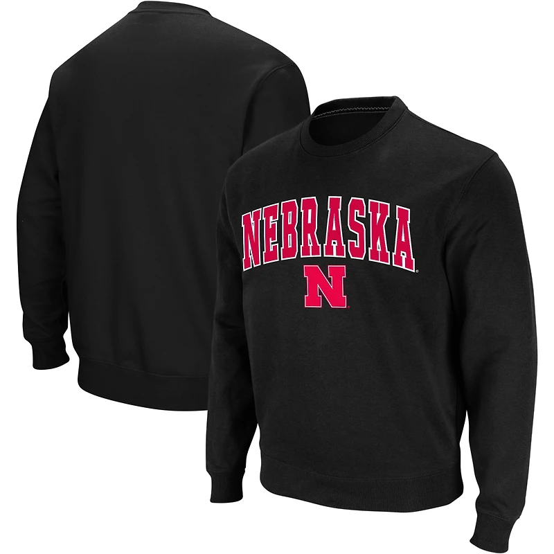 Men's Colosseum Black Nebraska Huskers Arch & Logo Crew Neck Sweatshirt