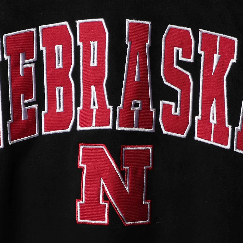 Men's Colosseum Black Nebraska Huskers Arch & Logo Crew Neck Sweatshirt