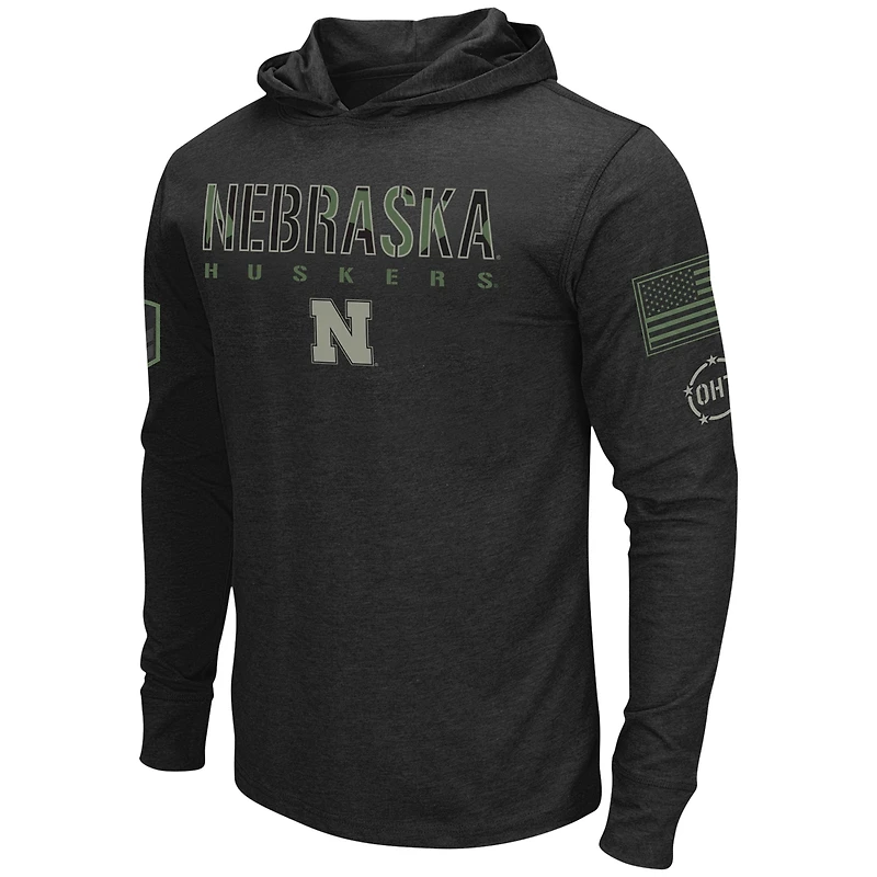 Colosseum Black Nebraska Huskers Big & Tall OHT Military Appreciation Tango T-shirt à capuche manches longues pour homme