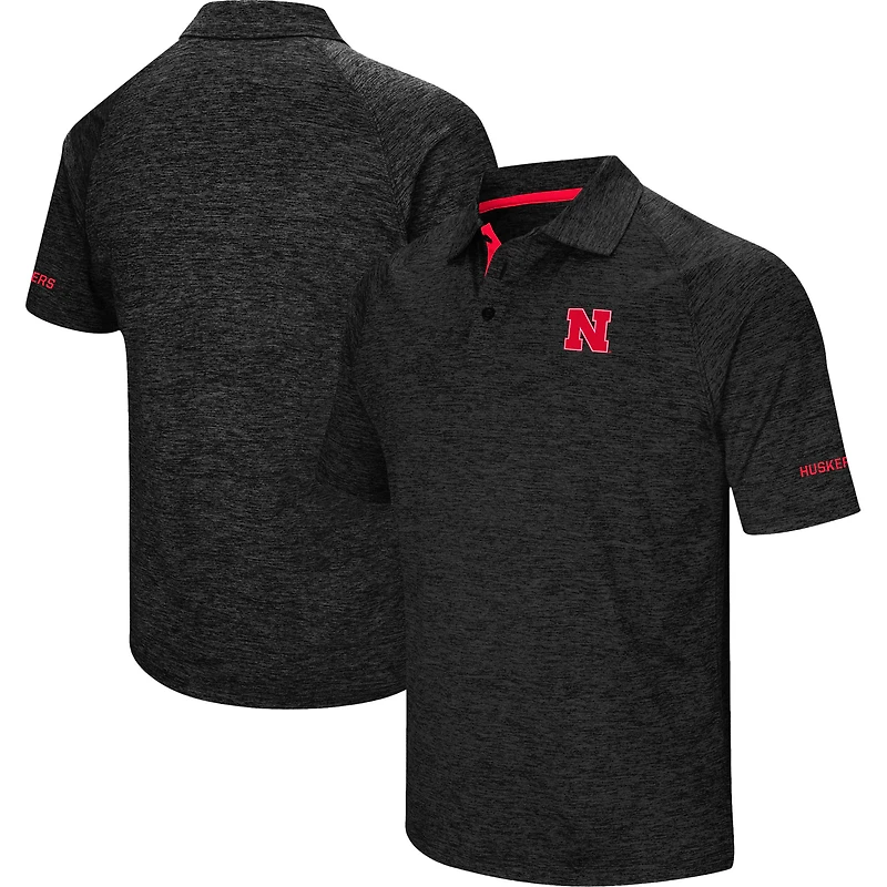 Men's Colosseum Black Nebraska Huskers Down Swing Polo