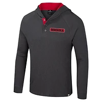 Men's Colosseum  Charcoal Nebraska Huskers Dujour Ralgan Long Sleeve Henley Hoodie T-Shirt