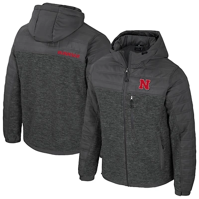 Men's Colosseum Charcoal Nebraska Huskers Nightman Full-Zip Hoodie Puffer Jacket