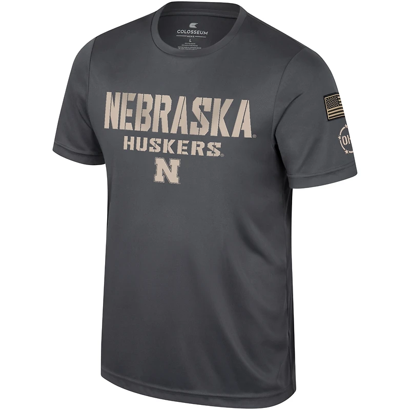 T-shirt d'appréciation militaire Colosseum Charcoal Nebraska Huskers OHT pour hommes