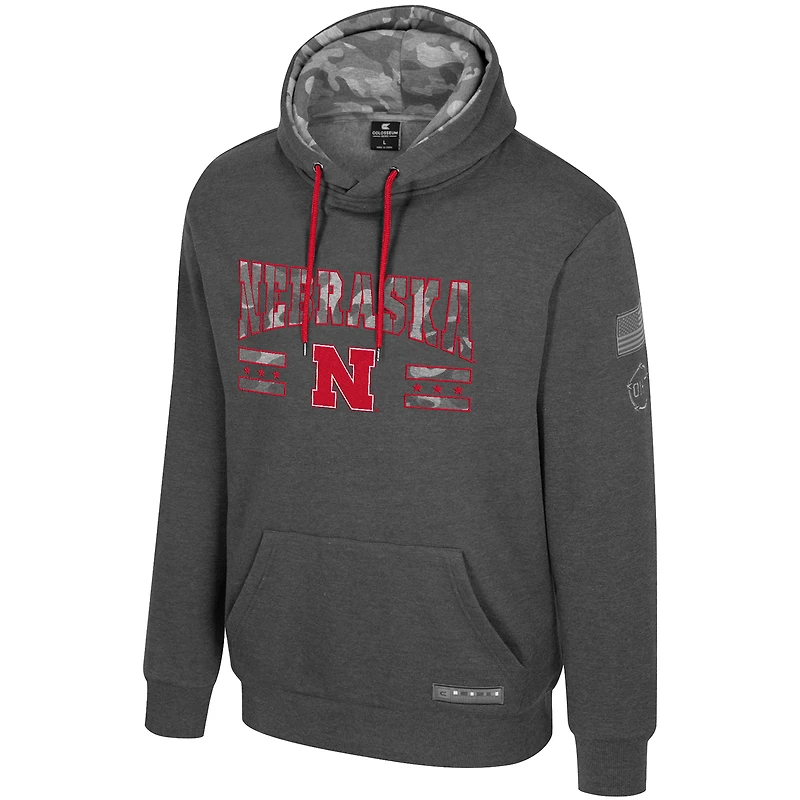 Men's Colosseum Heather Charcoal Nebraska Huskers Operation Hat Trick Squad Hoodie