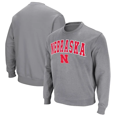 Men's Colosseum Heather Gray Nebraska Huskers Arch & Logo Pullover Sweatshirt