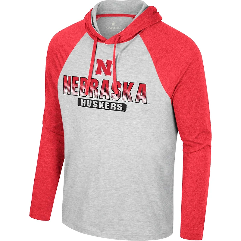 T-shirt à capuche manches longues Colosseum Heather Grey Nebraska Huskers Hasta La Vista Raglan pour hommes