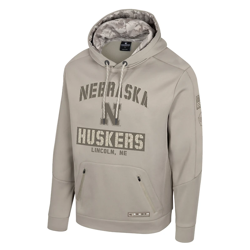Men's Colosseum Oatmeal Nebraska Huskers Big & Tall Operation Hat Trick Battalion Hoodie Sweatshirt