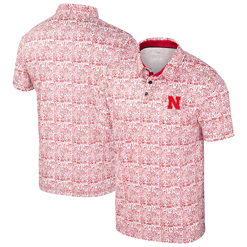Polo colosseum écarlate/blanc pour homme Nebraska Huskers Big & Tall Allover