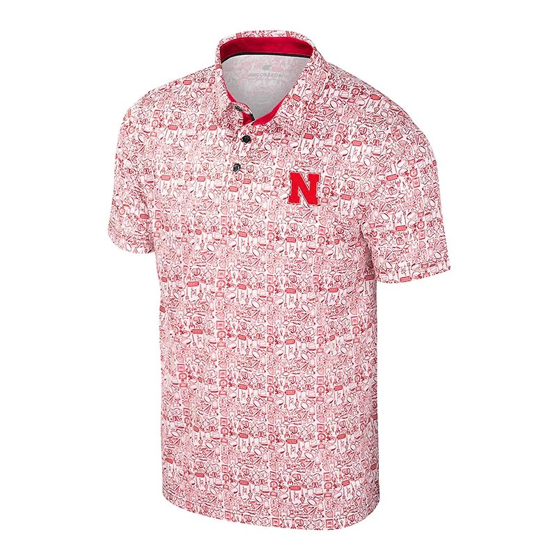 Men's Colosseum Scarlet/White Nebraska Huskers Big & Tall Allover Polo