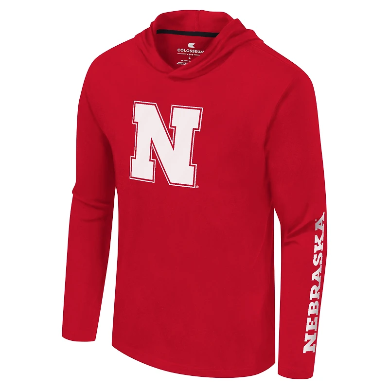 Men's Colosseum Scarlet Nebraska Huskers Logo Lockup Active Blend Long Sleeve  T-Shirt Hoodie