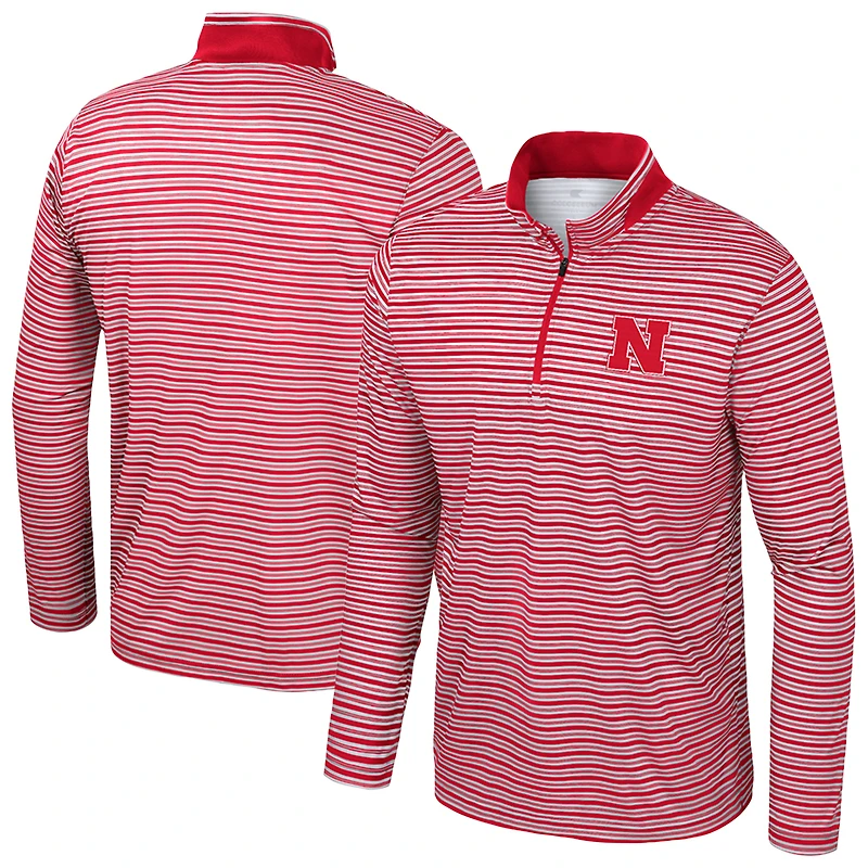 Men's Colosseum Scarlet Nebraska Huskers Striped Quarter-Zip Top