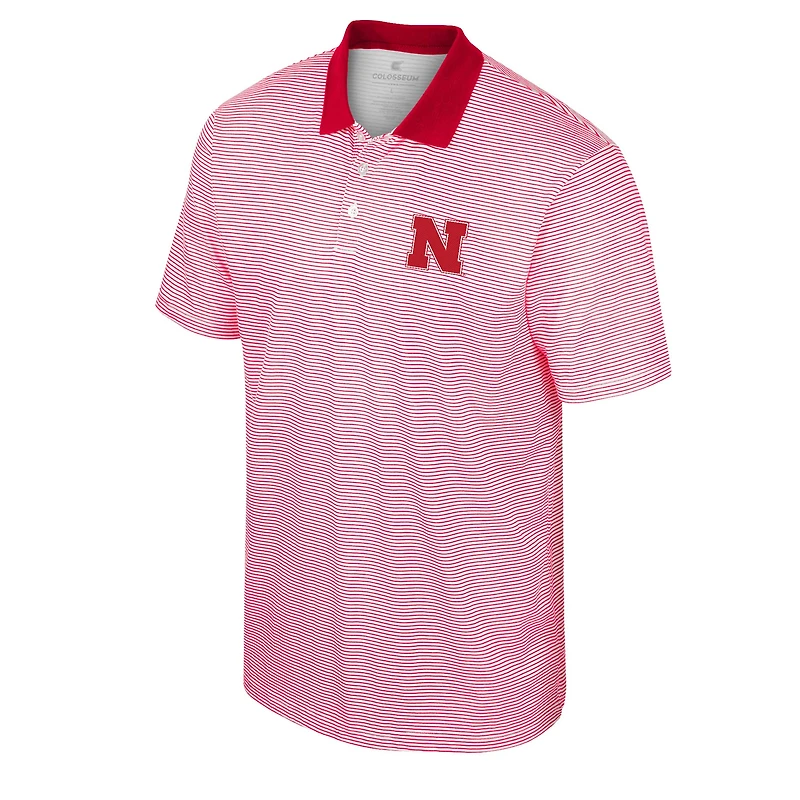 Men's Colosseum White/Scarlet Nebraska Huskers Print Stripe Polo
