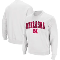 Men's Colosseum White Nebraska Huskers Arch & Logo Crew Neck Sweatshirt