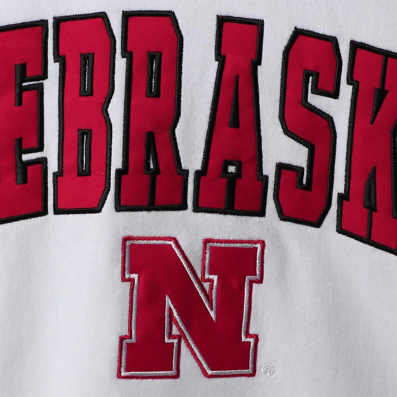 Men's Colosseum White Nebraska Huskers Arch & Logo Crew Neck Sweatshirt