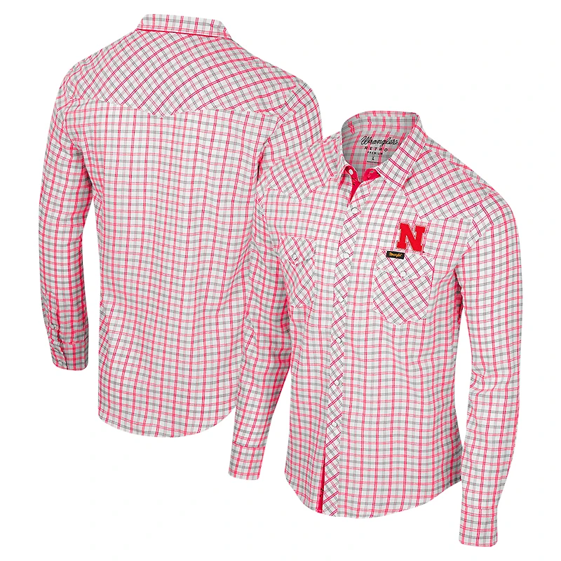 Chemise à manches longues et boutons-pression pour hommes Colosseum x Wrangler White Nebraska Huskers carreaux avec fenêtre