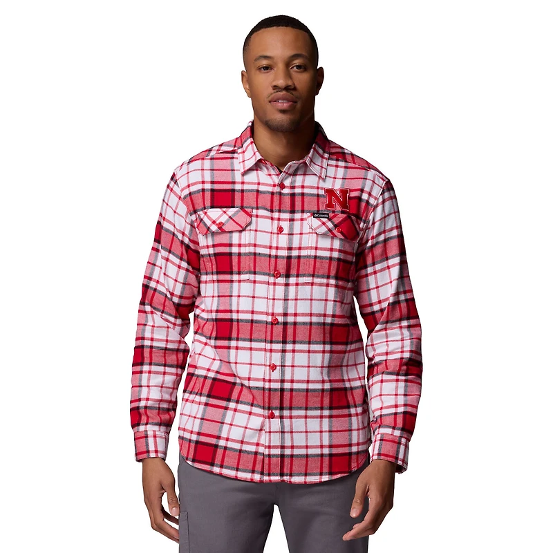 Chemise boutonnée à manches longues en flanelle Omni-Wick Scarlet Nebraska Huskers pour homme de Columbia