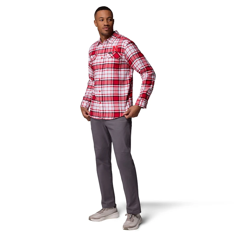 Chemise boutonnée à manches longues en flanelle Omni-Wick Scarlet Nebraska Huskers pour homme de Columbia