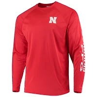 Columbia Scarlet Nebraska Huskers Terminal Tackle Omni-Shade Raglan T-shirt à manches longues pour homme