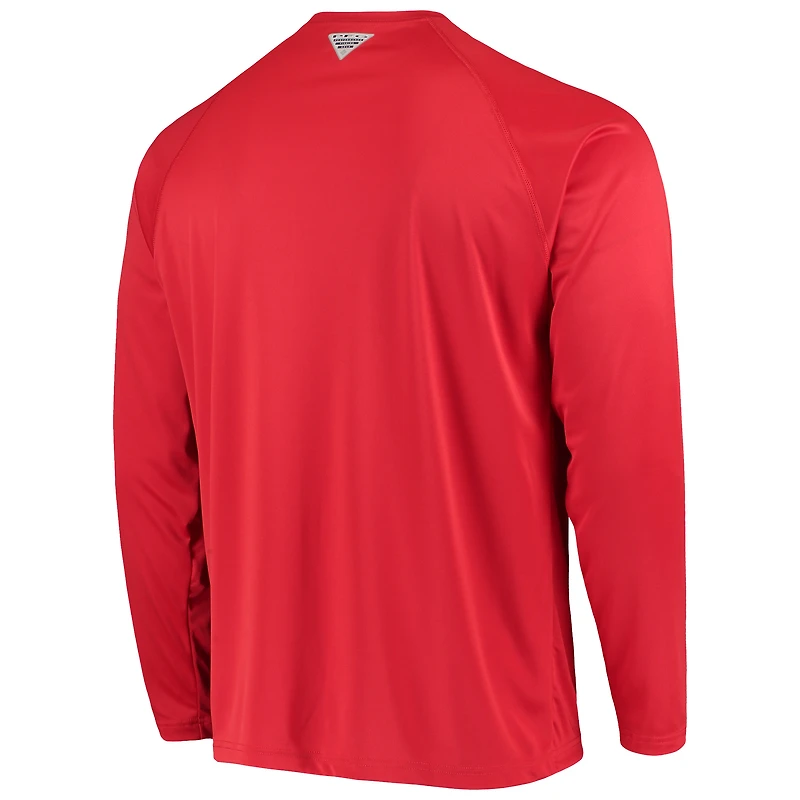 Columbia Scarlet Nebraska Huskers Terminal Tackle Omni-Shade Raglan T-shirt à manches longues pour homme