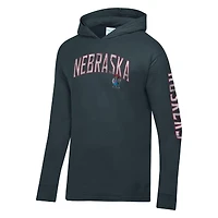 Men's ComfortWash  Charcoal Nebraska Huskers Long Sleeve Hooded T-Shirt