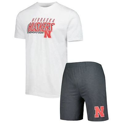 Ensemble haut et short Downfield Concepts Sport Anthracite/Blanc pour homme Nebraska Huskers