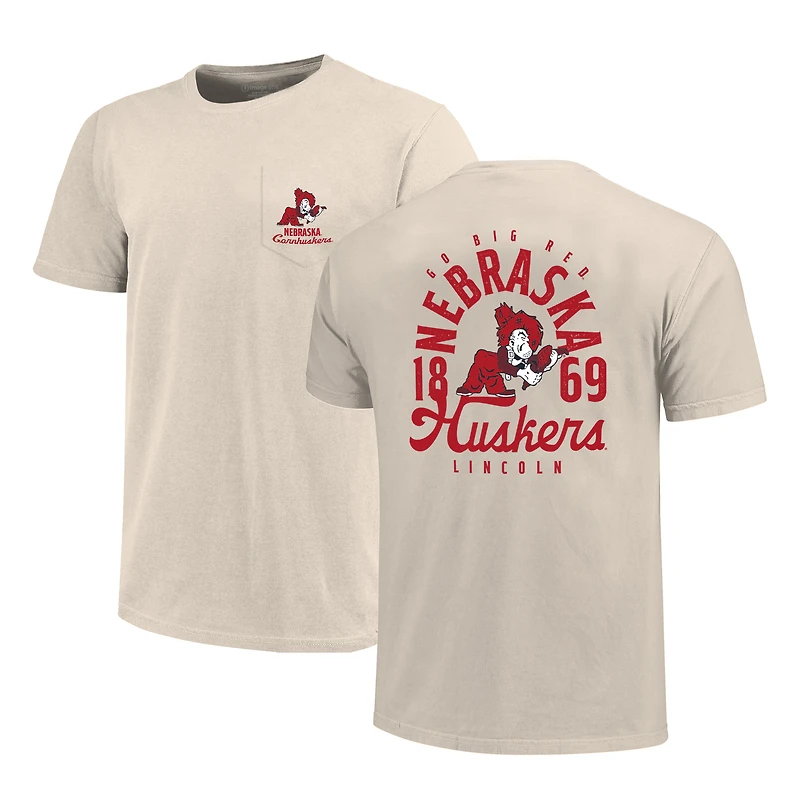 T-shirt crème à poche pour homme, motif mascotte des Nebraska Huskers, taille grande et