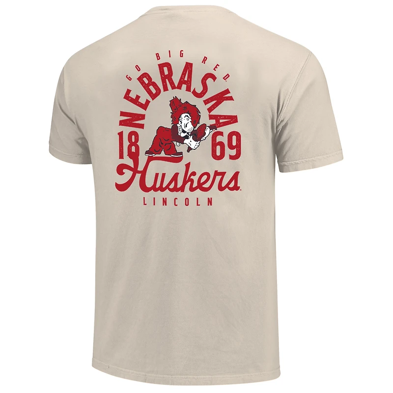 T-shirt crème à poche pour homme, motif mascotte des Nebraska Huskers, taille grande et