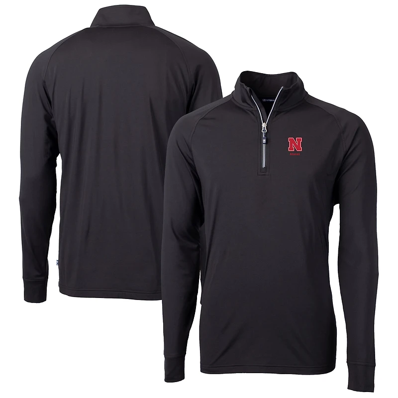 Pull-over zippé quart de tour en tricot extensible recyclé et avec logo des anciens Nebraska Huskers pour homme, noir, Cutter & Buck