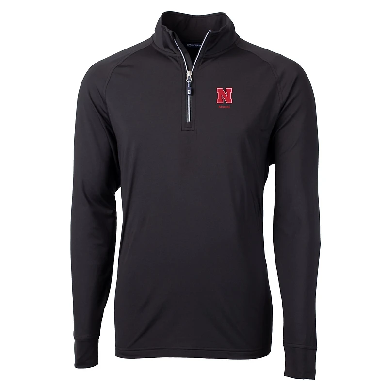 Men's Cutter & Buck  Black Nebraska Huskers Alumni Logo Adapt Eco Knit Stretch Recycled Quarter-Zip Pullover Top