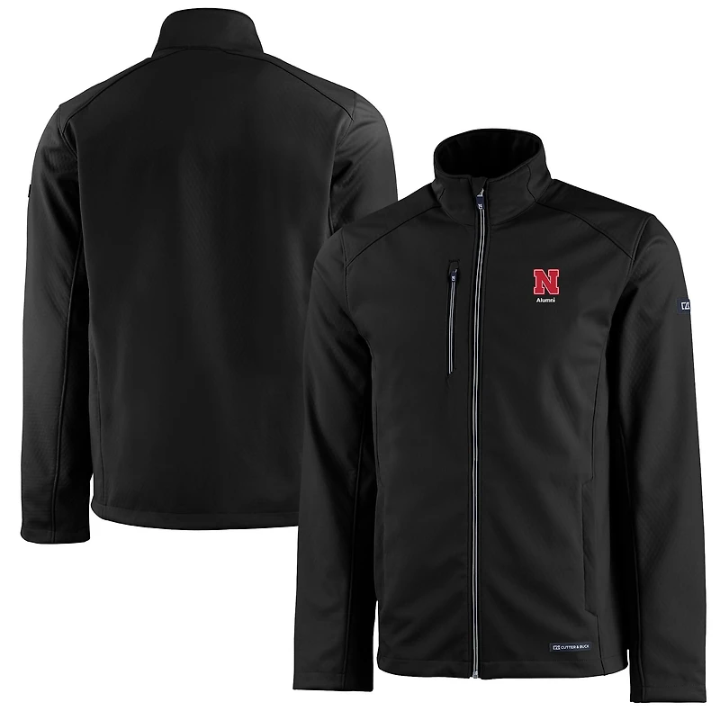 Veste zippée entièrement recyclée en softshell Evoke Eco pour homme, noire, avec logo des anciens Nebraska Huskers
