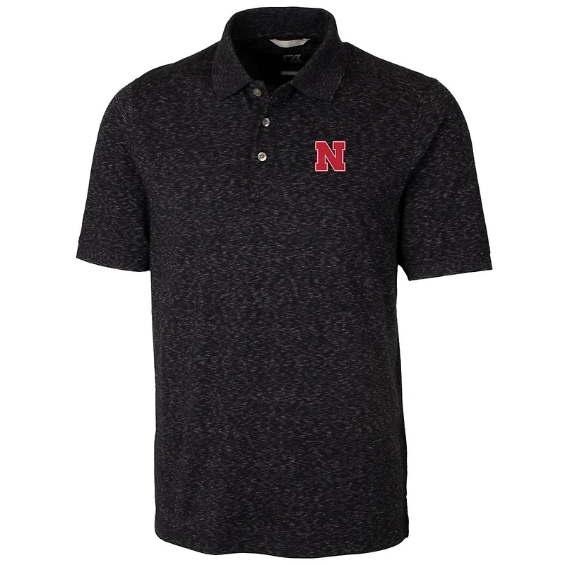 Men's Cutter & Buck Black Nebraska Huskers Big Tall Advantage Space Dye Polo