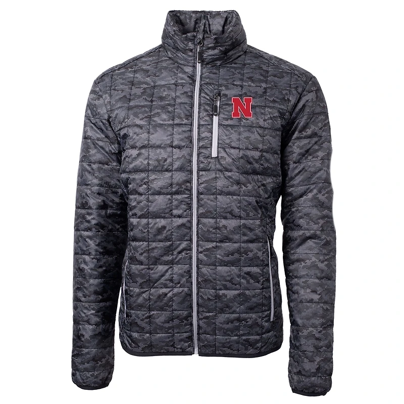 Veste à capuche entièrement zippée Rainier Primaloft Eco pour homme, noire, Nebraska Huskers Cutter & Buck