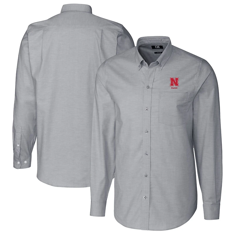 Chemise boutonnée à manches longues en tissu Oxford extensible avec logo des anciens Nebraska Huskers, couleur anthracite, pour homme, Cutter & Buck