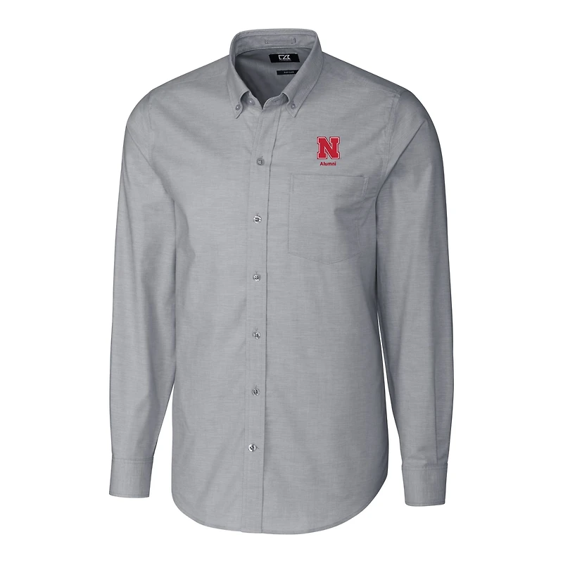 Men's Cutter & Buck  Charcoal Nebraska Huskers Alumni Logo Stretch Oxford Long Sleeve Button-Down Shirt