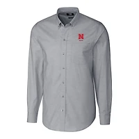 Men's Cutter & Buck  Charcoal Nebraska Huskers Alumni Logo Stretch Oxford Long Sleeve Button-Down Shirt