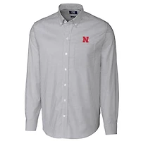 Men's Cutter & Buck Charcoal Nebraska Huskers Big Tall Stretch Oxford Stripe Long Sleeve Button Down Shirt