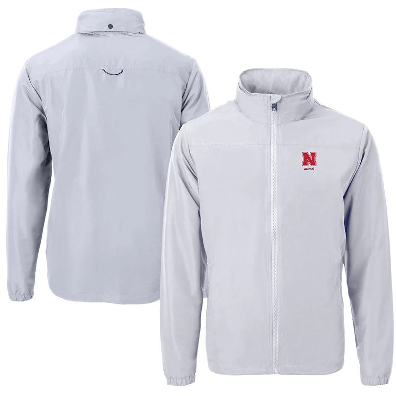 Veste zippée intégrale en tricot recyclé avec logo Charter des anciens Nebraska Huskers pour homme, grise, Cutter & Buck