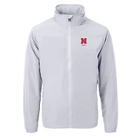 Veste zippée intégrale en tricot recyclé avec logo Charter des anciens Nebraska Huskers pour homme, grise, Cutter & Buck