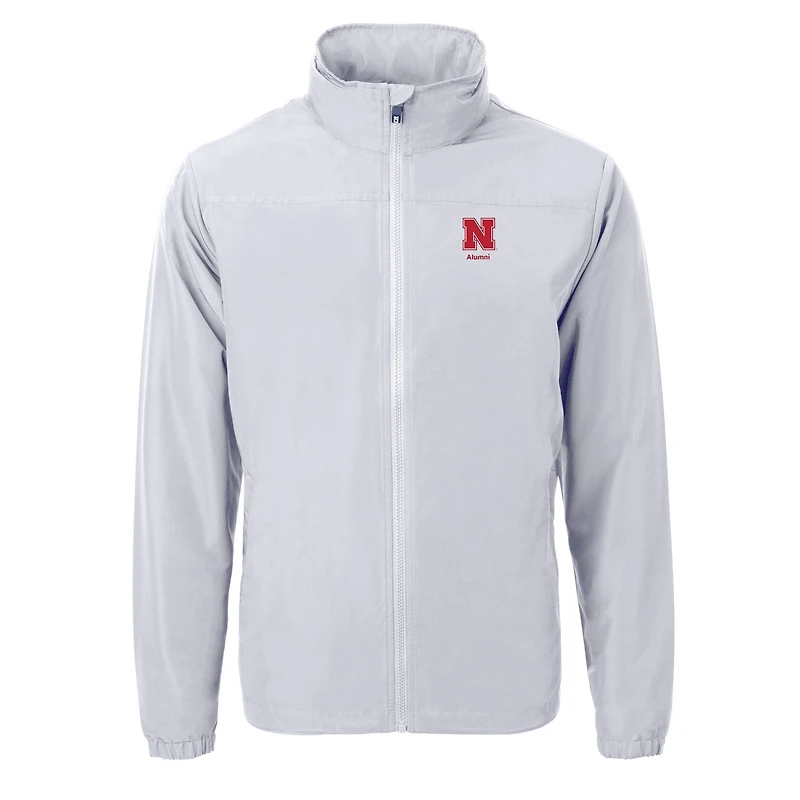 Men's Cutter & Buck  Gray Nebraska Huskers Alumni Logo Charter Eco Knit Recycled Full-Zip Jacket