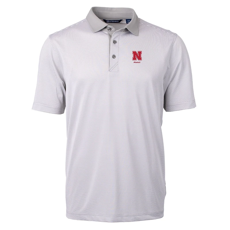 Men's Cutter & Buck  Gray Nebraska Huskers Alumni Logo Virtue Eco Pique Micro Stripe Recycled Polo