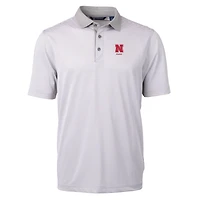 Men's Cutter & Buck  Gray Nebraska Huskers Alumni Logo Virtue Eco Pique Micro Stripe Recycled Polo