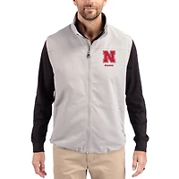 Gilet zippé intégral Cutter & Buck gris Nebraska Huskers Charter Eco recyclé pour homme